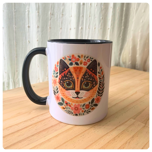 Folk Art Cat on Neutral - Mug